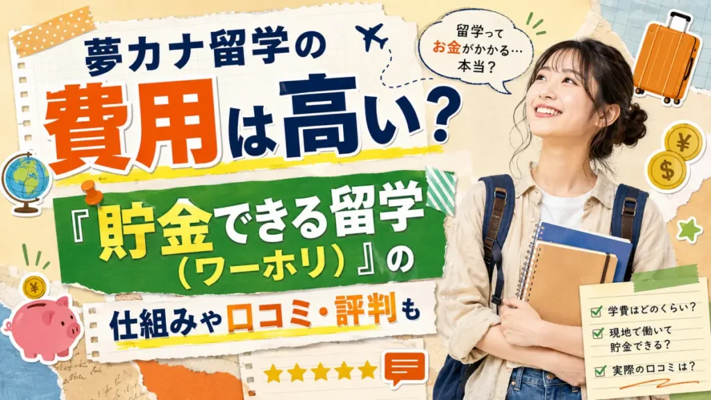 夢カナ留学の費用は高い？「貯金できる留学（ワーホリ）」の仕組みや口コミ・評判も